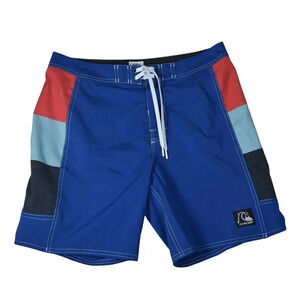 Quicksilver Mens Board Shorts 32 Stretch OG Arch Panel Monaco Blue Surf Swim